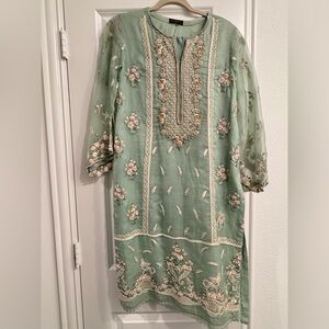 Agha noor Elegant Embroidered Green Dress